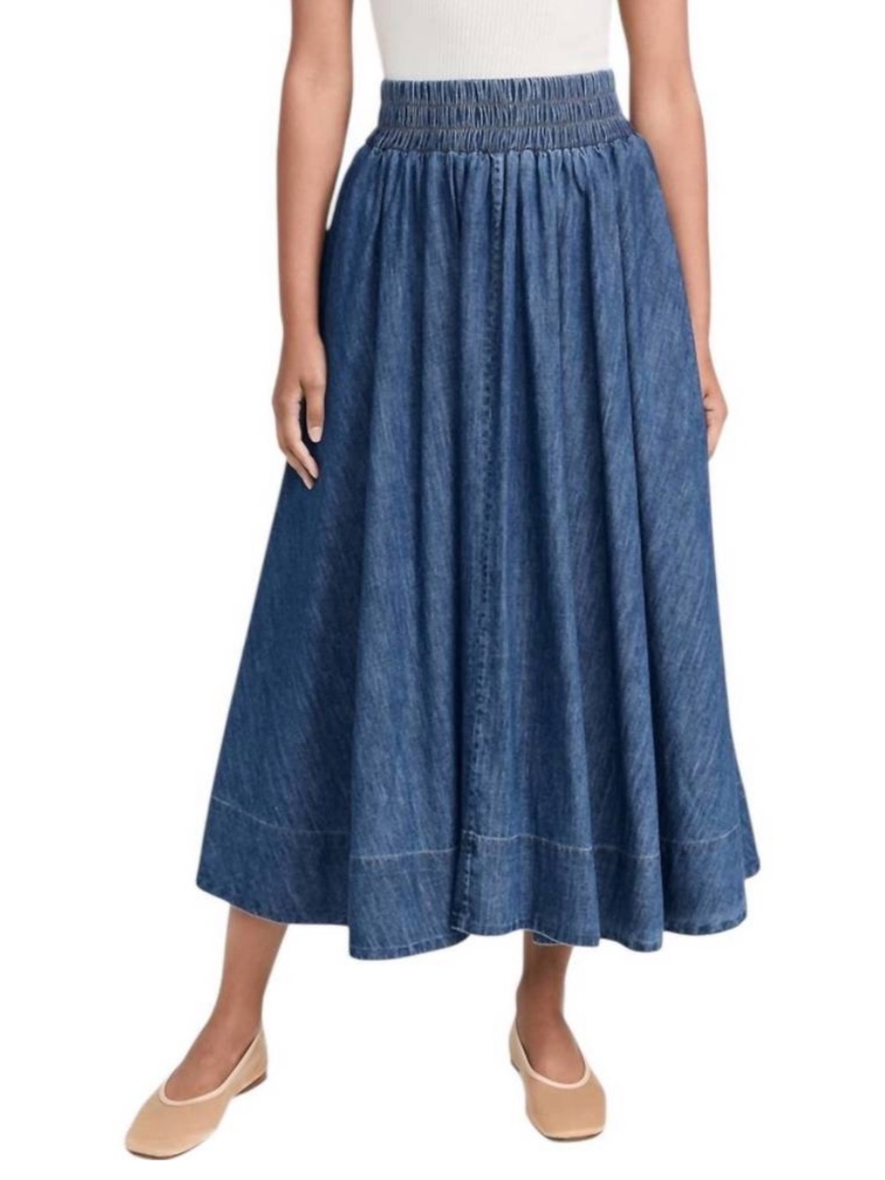 Suzie Kondi Kyria Denim Circle Skirt Size Small Blue Neutral Pull-On Pocket Jean